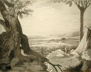 ナイル渓谷の風景、1805-6年（紙に灰色の鉛筆）